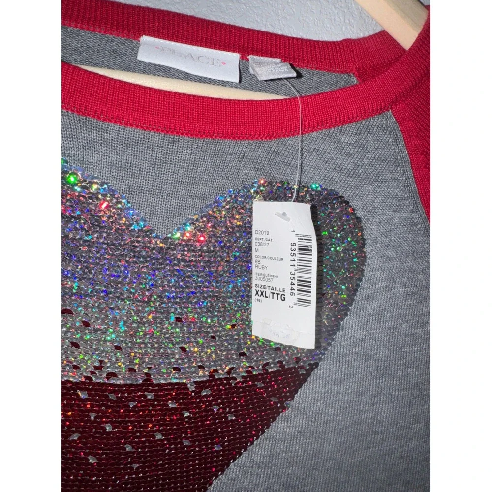 The Childrens Place Girls Red Gray Heart Sequin‎ Sweater Dress Tunic XXL 16 NWT